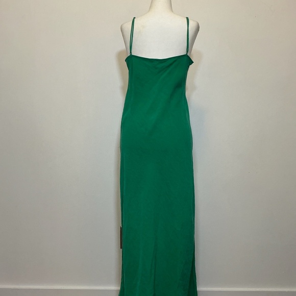 Zara Green Ruched Front Slip Midi Dress Size XL - Picture 5 of 8